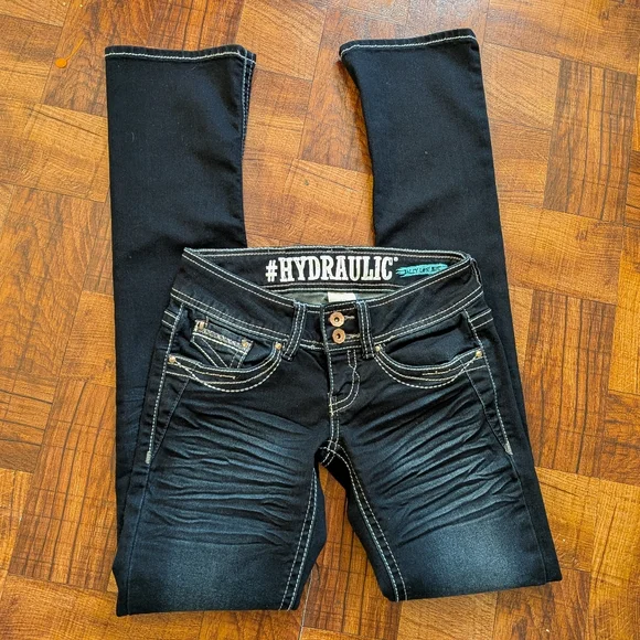 Hydraulic Dark Blue Navy Faded Bailey Low Rise Micro Boot Bootcut Jeans Size 1/2 - Picture 1 of 7